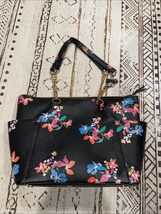 a new day Handbags - a new day Black Floral Tote with Gold Chain Straps